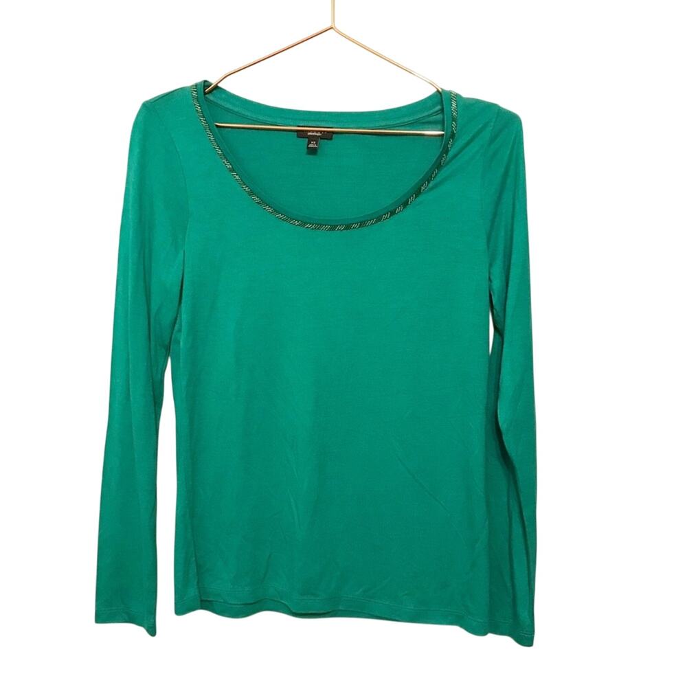 Talbots green scooped neck embellished dressy top size XS long sleeved (…